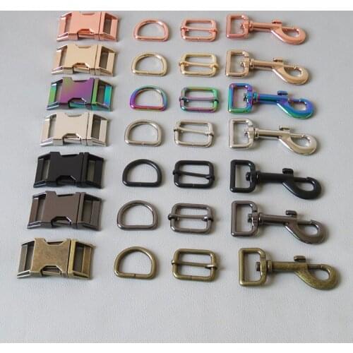 10Sets/Pack 25mm Webbing Metal Buckle Carabiner Straps Slider D Ring Snap Hook For Pet Dog Collar Leash Lobster Clasp Accessory