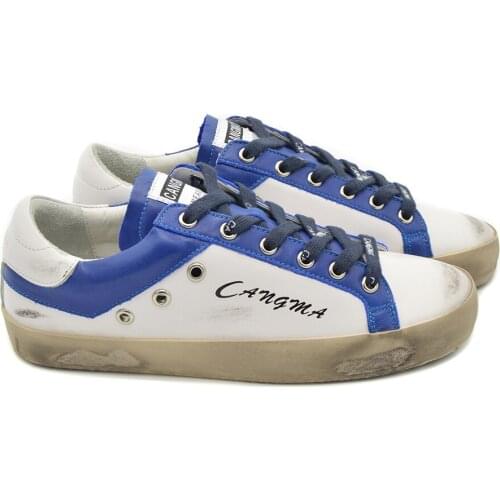 CANGMA Luxury Brand Italy Designer Sneakers Original Comfort Men Genuine Leather White Blue Retro Shoes 2021