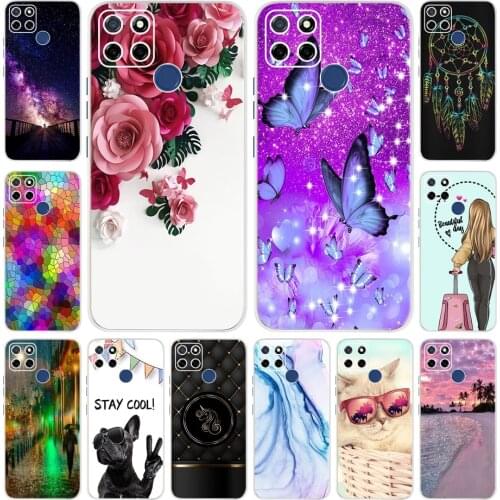 Luxury Flower Floral Pattern Silicone Case For Realme C12 C 12 RMX2189 Cover Tranparent TPU Soft Phone Cases For RealmeC12 6.5"