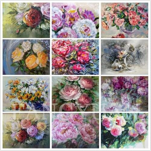 Rose Peony Flowers Diamond Painting Diy 5D Cross Stitch Full Square/round Diamond Embroidery Mosaic Home Decoration Wall Artwork