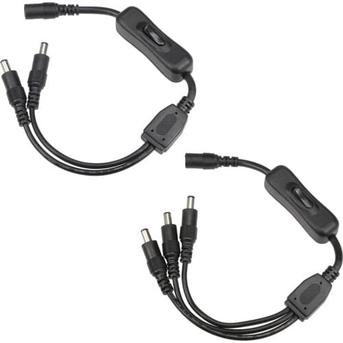 Uxcell 1/2/3pcs Inline Rocker On Off Switch 1 to 2/3/4/5 Ports DC 12V with 5.5 x 2.1mm DC Jack Male to Female Power Cable