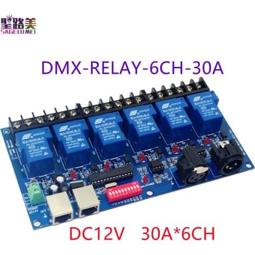 WS-DMX-RELAY-6CH-30A 6CH Relay Switch DMX512 Controller RJ45 XLR 6 way Relay Switch(max 30A) DMX512 Decoder for led strip lights