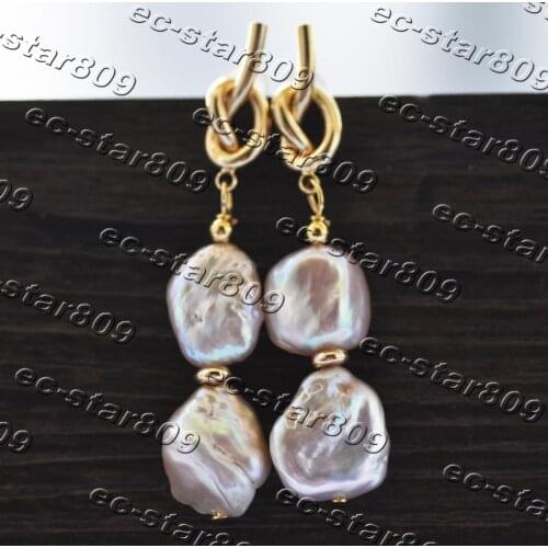 Z11313 14mm Lavender Baroque Keshi Pearl Dangle Earring Women Fasion Jewelry