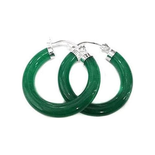 Ladys beautiful round green Natural jade earrings