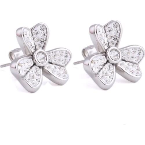 2021 Hot Sale Stainless steel earrings with zircon flowers female Crystal from Austrian Sweet temperament Fine Jewelry Women