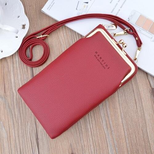Mobile Phone Bag Clutch Wallet For Women N/S Zipper Wallet Frame Phone Purse Korean Fashion Style Pebble PU Small Crossbody Bag
