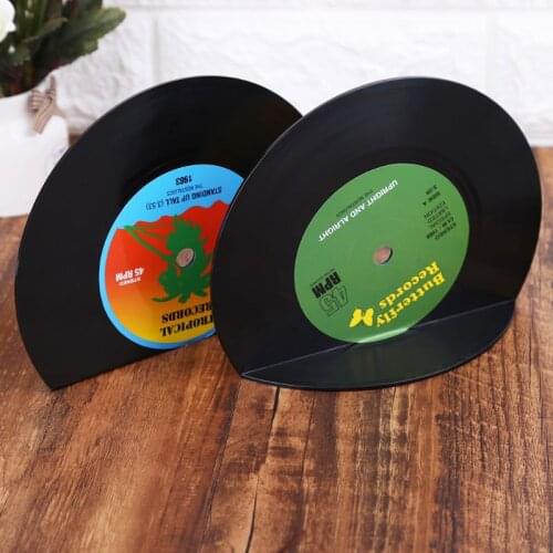 2pcs Creative Record Shape Bookends Shelves Organizer Desktop Holder Stand Retro M17F