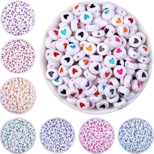 100pcs 8Color Acrylic Heart Beads Round Alphabet Letter Heart Beads DIY Jewelry Making Bracelet Necklace Accessories