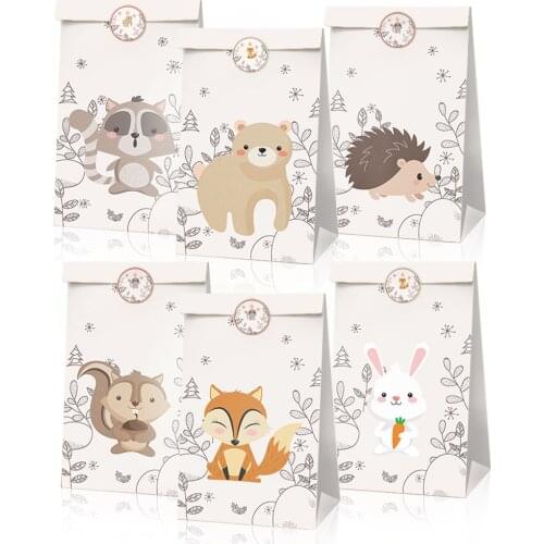 12Pcs Safari Animals Paper Candy Gifts Bags Jungle Party Decorations Sweet Gifts Box Woodland Birthday Party Supplies