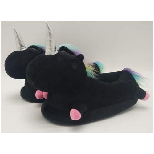 2020 Winter Warm Indoor Slippers Cute Cartoon Plush Unicorn Slippers for Grown Ups White/Black Unisex Home Slippers