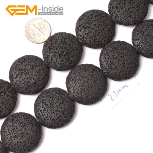 27mm Coin Colorful Volcanic Sponge Lava Gem stone Jewelry Making Beads Strand 15" Bulk Gem-inside Bracelet DIY