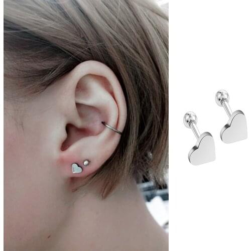 3 Colors Sliver Gold Color 2pcs Piercing Jewelry Tragus Stud Earrings Cartilage Helix Heart Shape Ear Studs Women Party Jewelry