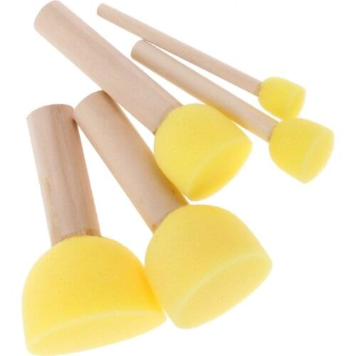 5Pcs Sponge Brush with Wooden Handle Children Creative Art Painting Tools
