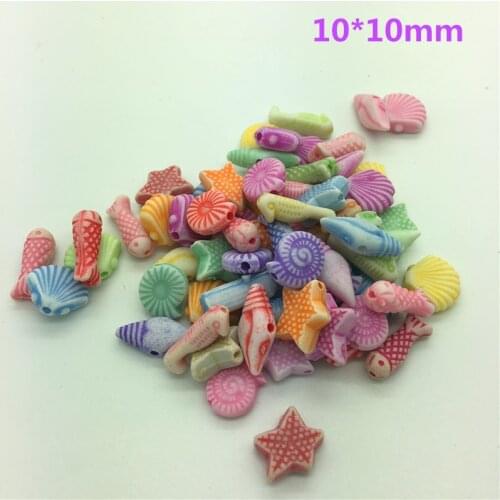 50pcs 10*10mm Marine Series Mixed Colors Acrylic Perforation Beads DIY Jewelry Making Earrings Necklace Bracelet Accessories