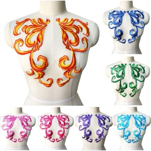 2PCS Blue Pink Orange Baroque Fabric Appliques Sew Iron On Patches Embroidered Collar For Wedding Gown Dress Decoration DIY