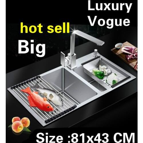 Free shipping Apartment vogue large kitchen manual sink double groove high capacity durable 304 stainless steel 810x430 MM