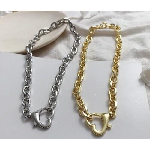 Origin Summer Exaggeration Metal Love Heart Pendant Necklace for Women Fashion Chunky Curb Chain Necklace Jewelry Accessories