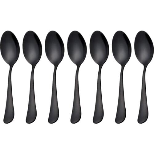 Black teaspoons teaspoons, Mini stainless steel cake spoons, scoop for ice cream , small teaspoons for dessert, set of 6 (black
