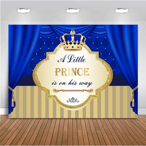 Neoback Prince Royal Boy Baby Shower Background for Party Decoration Prince Crown Backdrop for Photography Scepter Banner 487