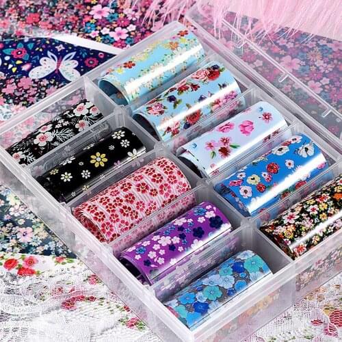 10Colors Holographi Nail Foil Transfer Set Flower Laser Starry Nail Stickers Transfer Sticker Foil Nails Sticker Art Decoration