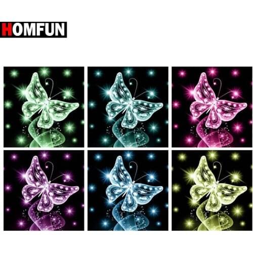 HOMFUN Full Square/Round Drill 5D DIY Diamond Painting "Color butterfly" 3D Embroidery Cross Stitch 5D Home Decor Gift