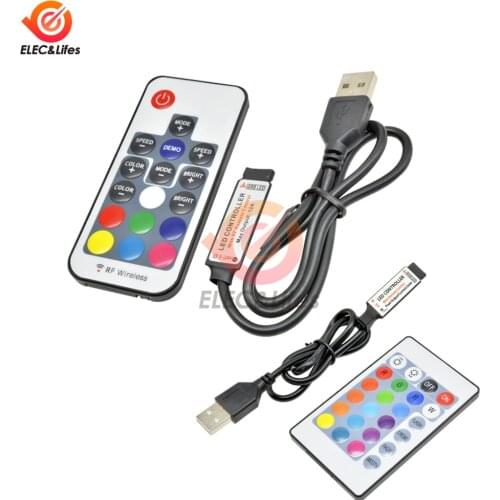 5V USB IR Infrared RF Wireless Remote Switch Controller RGB LED Dimmer Dimming 17 Key 24 Key Remote Control LED Strip Light Bar