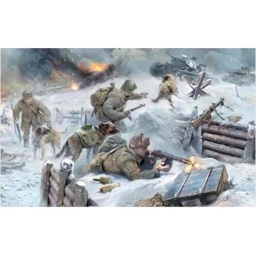Art world war 2 Wall Decor Painting Canvas Art Hd Print fabric Soviet troops fight with German tanks snow fire Poster