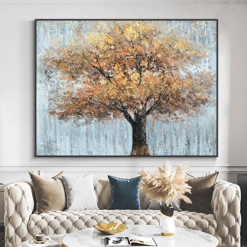 Yiqing Brown Yellow Leaves Trees Painting 100% Hand Painted Oil Painting Modern Plant Wall Art Canvas Painting For Home Decor