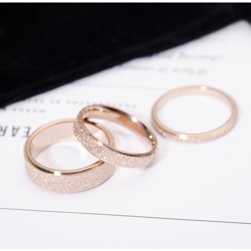 YUN RUO Rose Gold Color Frosted Finger Ring for Woman Man Wedding Jewelry 316L Stainless Steel Top Quality Never Fade Size 3-10