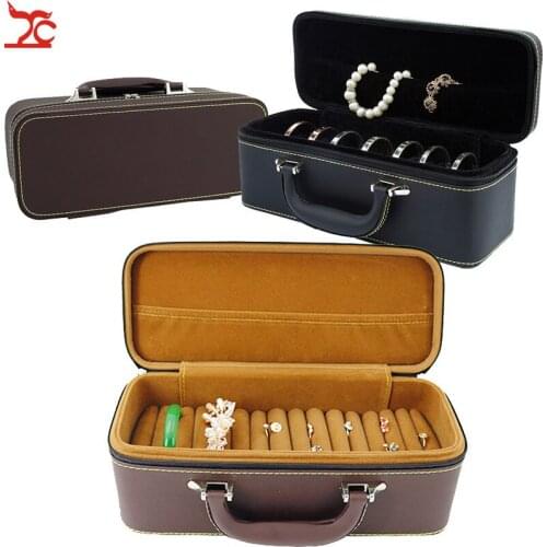 Leather Jewelry Boxes Rings Storage Case Girls Jewellery Velvet Organizer Bracelet Beads Display Lock Holder Gift