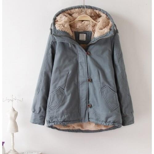 Liva girl Winter Jacket Female Korean Students Cute Hooded Loose Thicken Lamb Cashmere Coat Women Short Solid Color Windbreaker