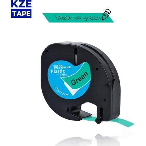 Dymo Letratag tape 12mm 91204 Black on Green Plastic Tapes 59425 91334 91224 Label Tape Compatible Dymo LT-100H Label printer