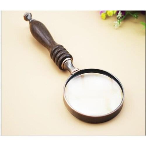 5X 70mm Lens Child Toy Gift Sandalwood Handle Handheld Office Reading Magnifier Magnifying Glass Loupe for Baby or Old Man