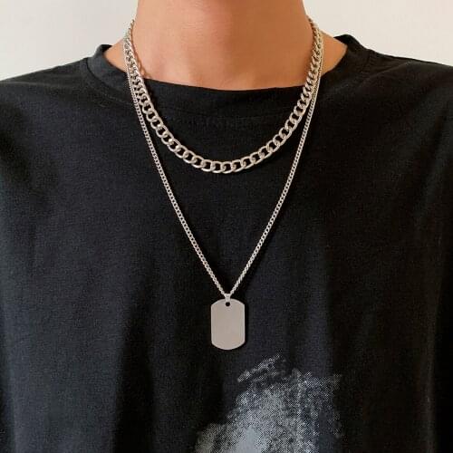 Ingemark Multilayer Hip Hop Titanium Steel Long Chain Necklace for Women Men Jewelry 2021 Sequin Pendant Necklace Accessories