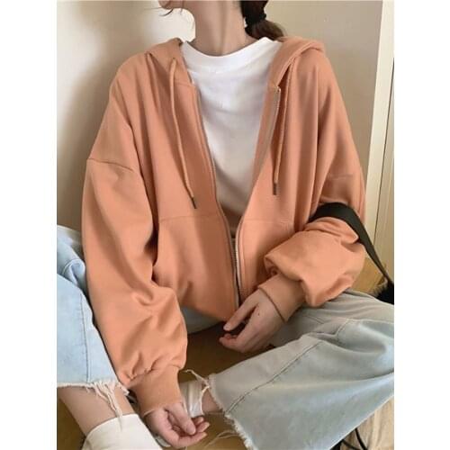 2021 New Spring And Autumn Loose Korean Long Sleeve Top Versatile Zipper Cardigan Hooded Sweater