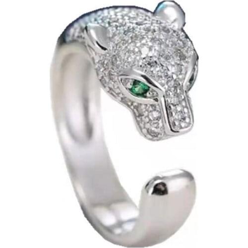 New Silver Color Panther Rings For Women Men Creative Ring Cubic Zirconia Ring Opening Adjustable Punk Gift Jewelry