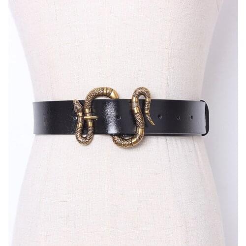 New lady white black belt snakehead buckle vintage match leather belt casual fashion lady belts