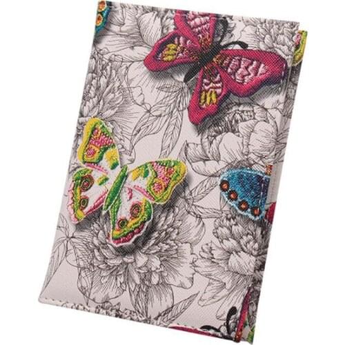 3D Colorful Butterfly Soft Sponge PU Leather Passport Holder with Sim Card Slots Illustration Passport Cover