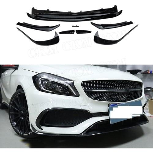 A Class Front Lip Spoiler For Benz W176 A200 A250 A45 AMG Facelift Side Splitters Canards Trims 2016+8PCS Car Bumper Decoration