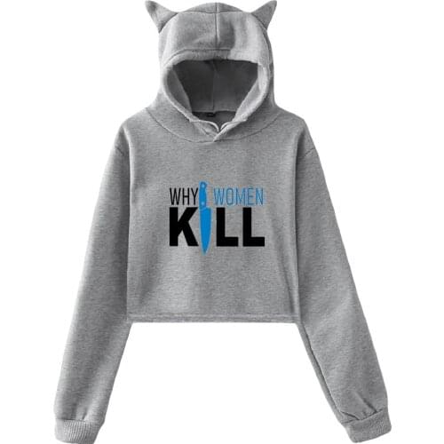 Why Women Kill Printed Cat Cropped Hoodies Women Long Sleeve Hooded Pullover Crop Tops Hot Sale Casual Streetwear Clothes