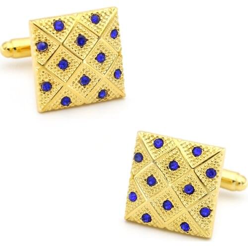 Luxurious Design Square Crystal Cufflinks Quality Brass Material Golden Color Cuff Links Wholesale & Retail