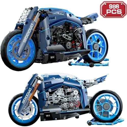 Technical Stunt Racing Model Car Building Blocks Expert Blue Motocross Diy Assembly Bricks Holiday Gifts Toys for Boys Adult