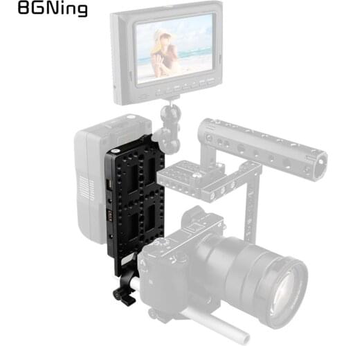 BGNing V-Lock Quick Release Cheese Plate Power Supply Splitter With Standard 15mm Rod Clamp For DSLR Camera Rig Battery Mounting