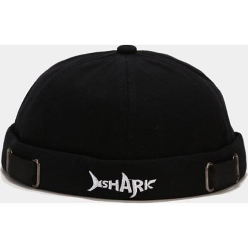 Men Women Skullcap Sailor embroidery Letter Rolled Cuff Bucket Cap Brimless Hat Solid Color Adjustable Cotton Hats