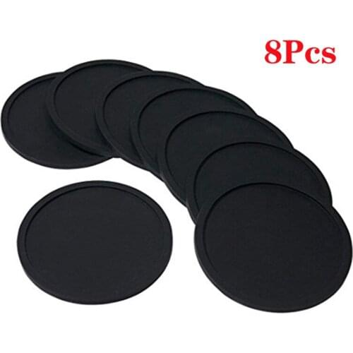 Silicone Black Drink Coasters Set of 8 Non-slip Round Soft Cup Coasters, Perfect for Bar and House, Durable Easy to Clean Black