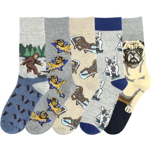 [SOPLCAALCK]Novelty Animal Funny Socks Men Wedding Gift Creative Men Socks Pug Orangutans Sloth Calcetines Hombre Divertido Crew