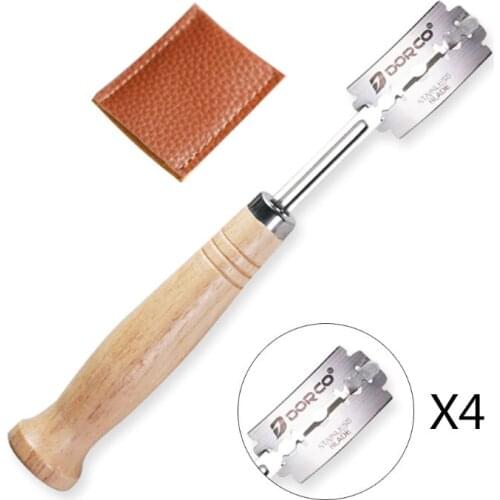 Specialty Bread Arc Curved Knife Wood Handle 4Pcs Replacement Blades Western Baguette Cutting French Toast Bagel Cutter X7YD