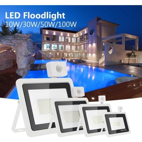 White shell PIR Motion Sensor LED Flood Light 10W 20W 30W 50W AC220V Floodlights IP65 Waterproof Projector garden Outdoor Light