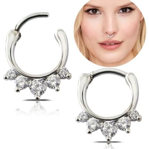 Stainless Steel Zircon Decorate Nose Ring Septum Piercing Jewelry Barbell Body Piercing Jewelry Clear Zircon