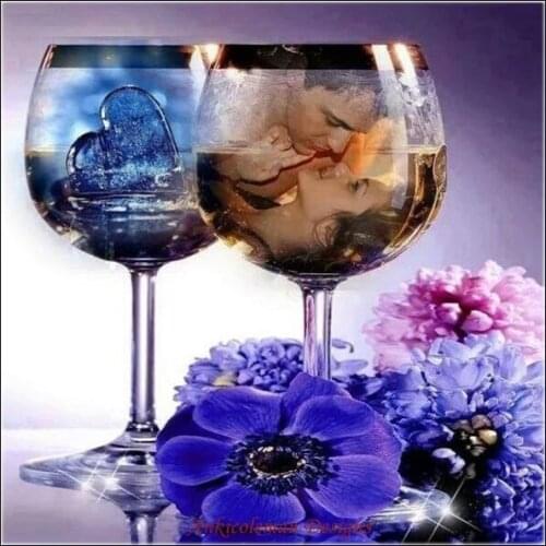 Needlework for embroidery DIY French DMC High Quality - Counted Cross Stitch Kits 14 ct Oil painting - Love in Wineglass